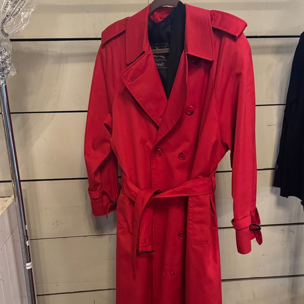 Red Double-Breasted Burberry Trench Coat